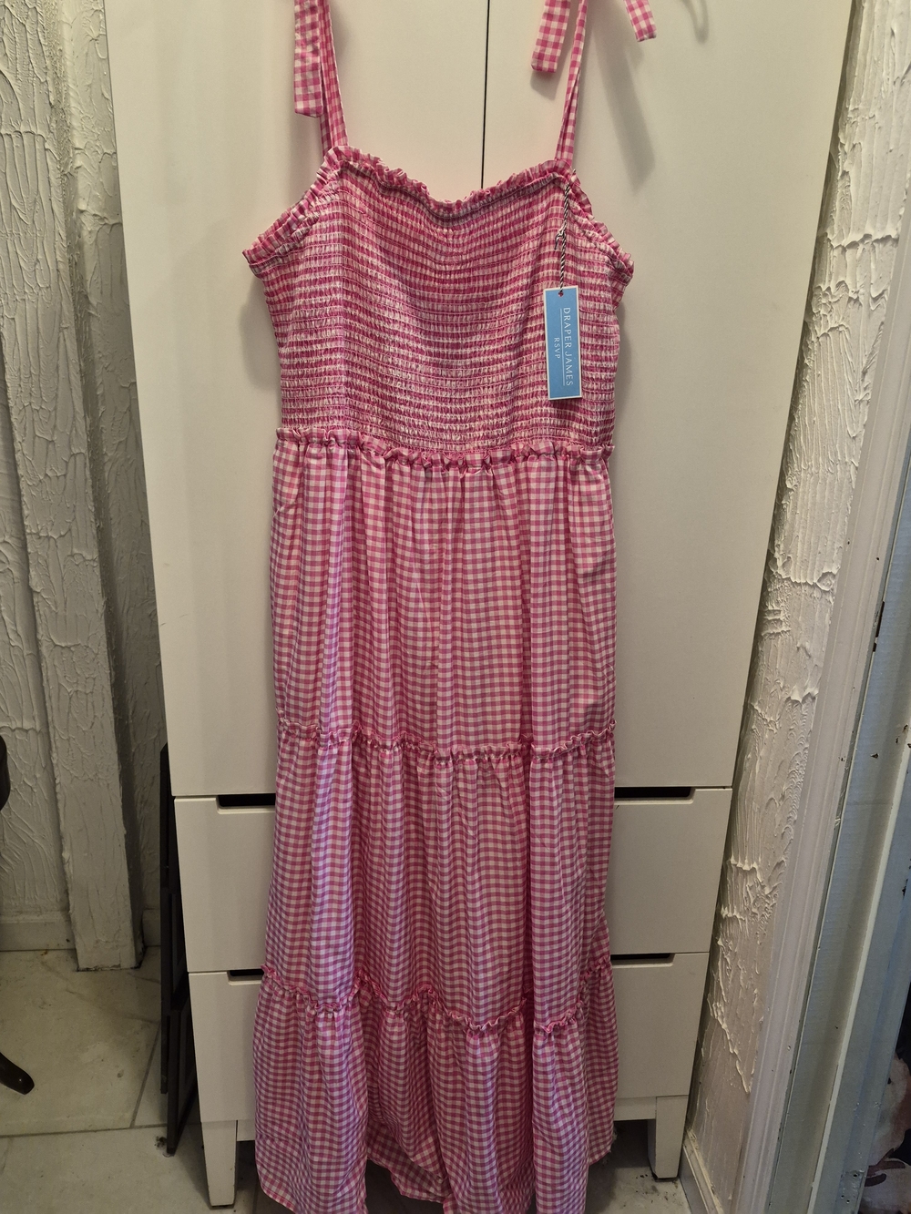 Draper James Pink Gingham Smocked Maxi Dress